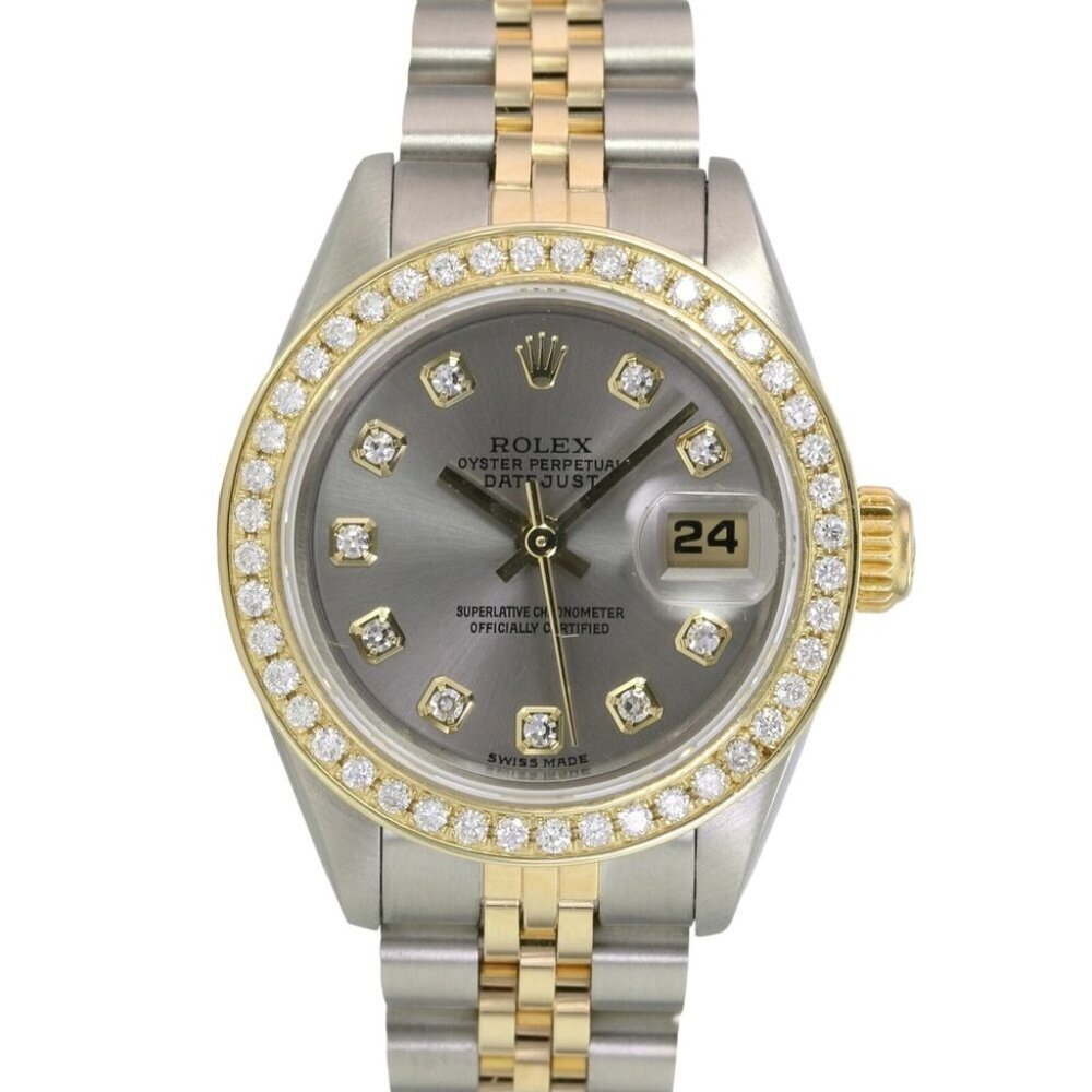 ROLEX DATEJUST GRAY DIAMOND DIAL 0.85 CTW DIAMOND 18KY&STEEL JUBILEE WATCH 69173